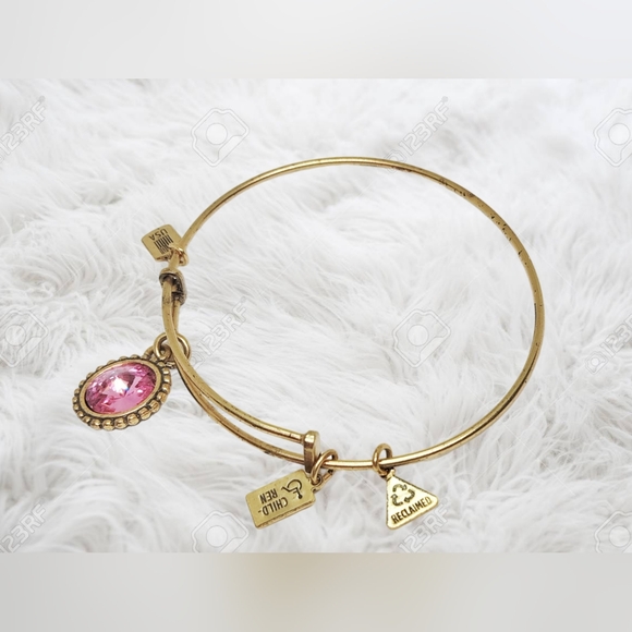 Alex and Ani October Color Code Rose Bangle Bracelet Shiny Gold - Picture 4 of 5